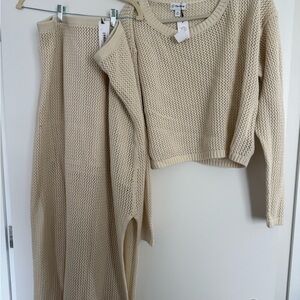 The Drop Beige Open-Knit Sweater and Skirt Set